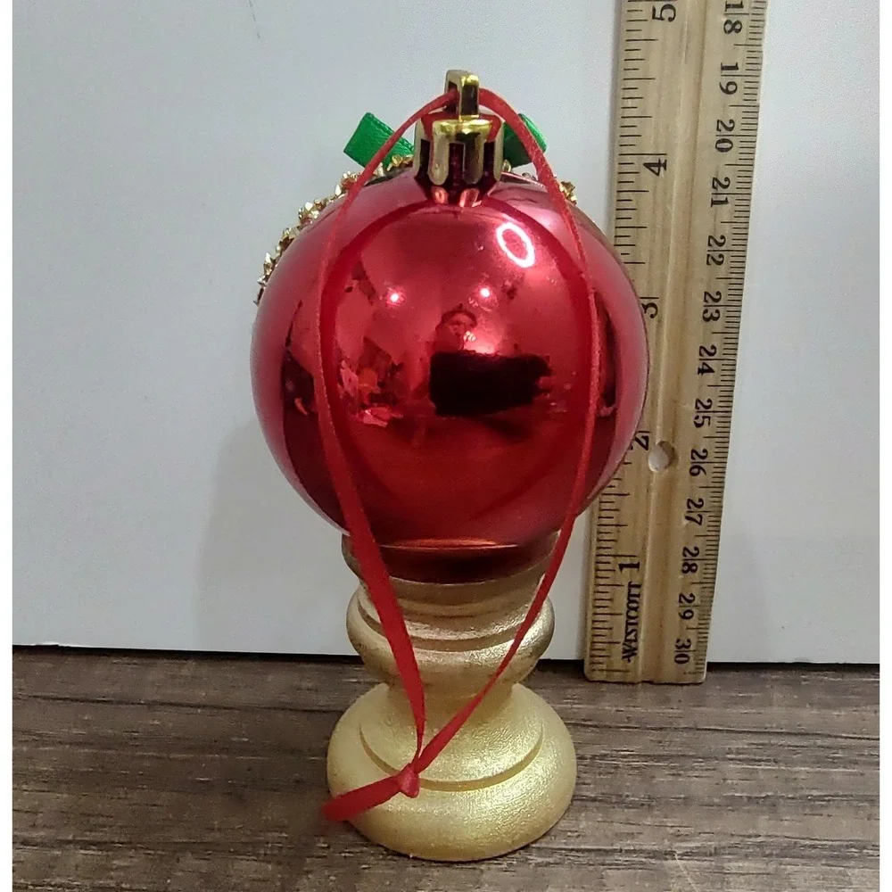 Dog Christmas Ornament Handmade Vtg Style OOAK Shatterproof Poodle Diorama O9